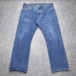 Levis 501 Jeans Men 38x30 Blue Button Fly Classic Straight Medium Wash
